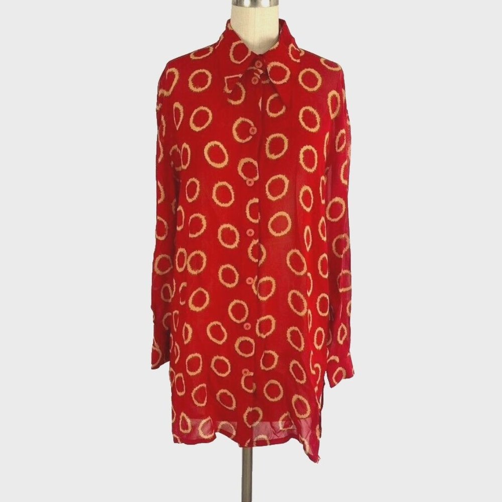 Dino Valiano Vintage 80's Womens Button Down Tunic Red Geometric Dots Size 36 Sm